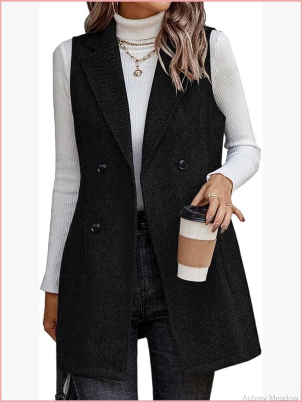 Women's Sleeveless Tweed Cardigan Jacket Blazer Vest Long Outerwear